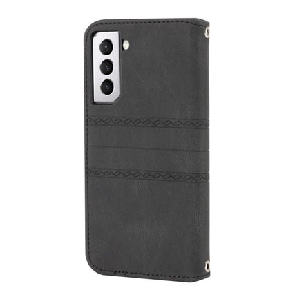For Samaung Galaxy S22+ 5G Embossed Striped Magnetic Buckle PU + TPU Horizontal Flip Phone Leather Case(Black)-garmade.com