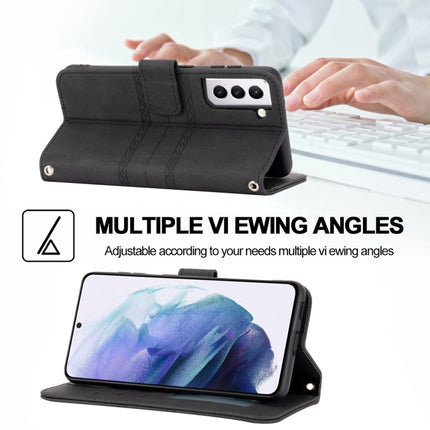 For Samaung Galaxy S22+ 5G Embossed Striped Magnetic Buckle PU + TPU Horizontal Flip Phone Leather Case(Black)-garmade.com