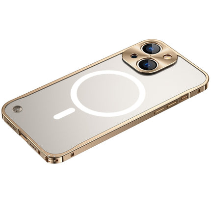Metal Frame Frosted PC Shockproof Magsafe Case For iPhone 13 mini(Gold)-garmade.com