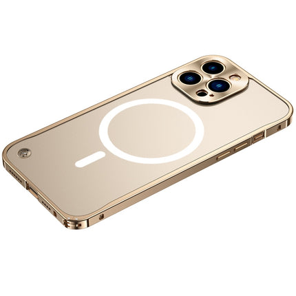 Metal Frame Frosted PC Shockproof Magsafe Case For iPhone 13 Pro(Gold)-garmade.com