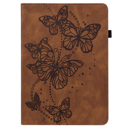 For Samsung Galaxy Tab S6 Lite P610/P615 Embossed Butterfly Pattern Horizontal Flip Leather Tablet Case(Brown)-garmade.com