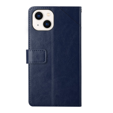 Y Stitching Horizontal Flip Leather Phone Case with Holder & Card Slots & Wallet & Photo Frame For iPhone 13(Blue)-garmade.com