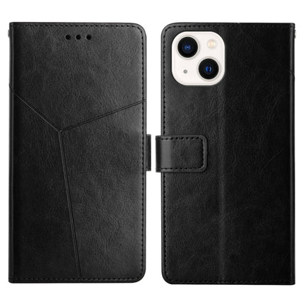 Y Stitching Horizontal Flip Leather Phone Case with Holder & Card Slots & Wallet & Photo Frame For iPhone 13(Black)-garmade.com