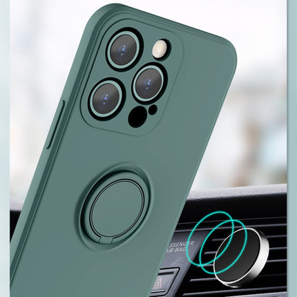 All-inclusive Liquid Silicone Phone Protective Case with Ring Holder & Lanyard For iPhone 13 mini(Matcha Green)-garmade.com