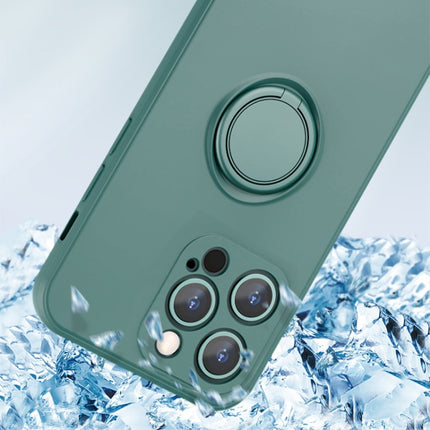 All-inclusive Liquid Silicone Phone Protective Case with Ring Holder & Lanyard For iPhone 13 mini(Matcha Green)-garmade.com