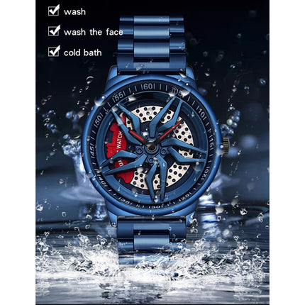 SANDA 1062 360 Degree Hollow Spinning Dial Steel Strap Quartz Watch for Men(Blue)-garmade.com