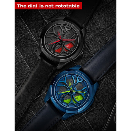 SANDA 1065 3D Hollow Out Wheel Non-rotatable Dial Quartz Watch for Men, Style:Steel Belt(Black Green)-garmade.com