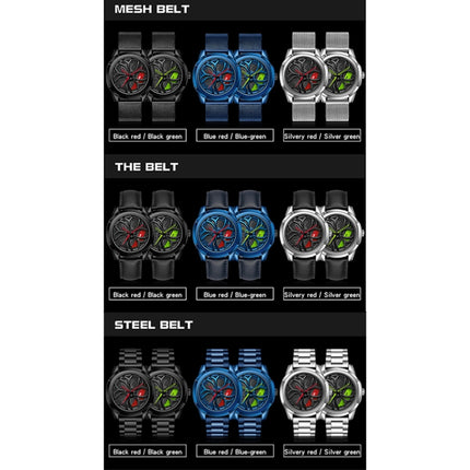 SANDA 1065 3D Hollow Out Wheel Non-rotatable Dial Quartz Watch for Men, Style:Mesh Belt(Blue Green)-garmade.com