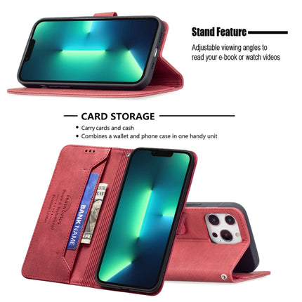 Magnetic Clasp RFID Blocking Anti-Theft Leather Case with Holder & Card Slots & Wallet For iPhone 13 Pro(Red)-garmade.com