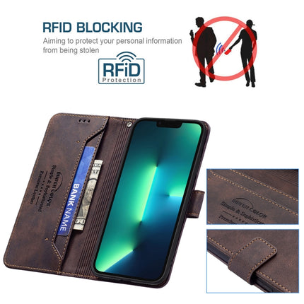 Magnetic Clasp RFID Blocking Anti-Theft Leather Case with Holder & Card Slots & Wallet For iPhone 13 Pro(Brown)-garmade.com