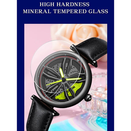 SANDA 1074 3D Hollow Out Wheel Non-rotatable Dial Quartz Watch for Women, Style:Steel Belt(Black Green)-garmade.com