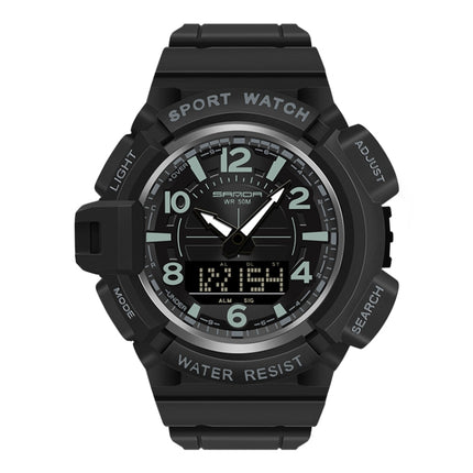 SANDA 3101 Dual Time Dispay Dial Luminous Timer Alarm Clock Electronic Watch for Men(All Black)-garmade.com