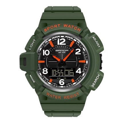 SANDA 3101 Dual Time Dispay Dial Luminous Timer Alarm Clock Electronic Watch for Men(Army Green)-garmade.com
