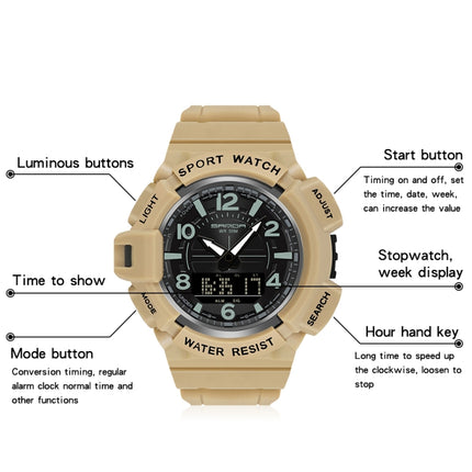 SANDA 3101 Dual Time Dispay Dial Luminous Timer Alarm Clock Electronic Watch for Men(Khaki)-garmade.com