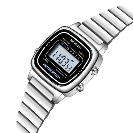 SANDA 6053 Square LED Digital Display Dial Running Seconds Alarm Clock Electronic Watch for Women(Silver)-garmade.com
