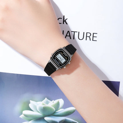 SANDA 6053 Square LED Digital Display Dial Running Seconds Alarm Clock Electronic Watch for Women(Silver)-garmade.com