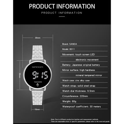 SANDA 8011 Touch Screen LED Digital Display Round Dial Electronic Watch for Men(Polychrome)-garmade.com