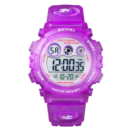 SKMEI 1451 LED Digital Stopwatch Chronograph Luminous Children Sports Electronic Watch(Transparent Purple)-garmade.com