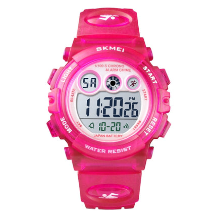 SKMEI 1451 LED Digital Stopwatch Chronograph Luminous Children Sports Electronic Watch(Transparent Rose Red)-garmade.com