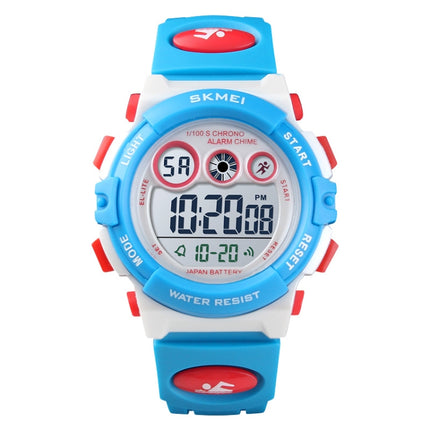 SKMEI 1451 LED Digital Stopwatch Chronograph Luminous Children Sports Electronic Watch(White Shell Blue Circle)-garmade.com