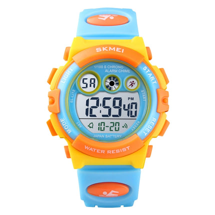 SKMEI 1451 LED Digital Stopwatch Chronograph Luminous Children Sports Electronic Watch(Yellow Shell Blue Circle)-garmade.com