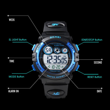 SKMEI 1451 LED Digital Stopwatch Chronograph Luminous Children Sports Electronic Watch(Black Shell Blue Circle)-garmade.com