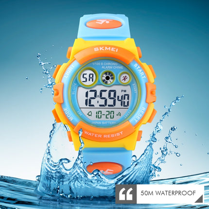 SKMEI 1451 LED Digital Stopwatch Chronograph Luminous Children Sports Electronic Watch(Yellow Shell Blue Circle)-garmade.com