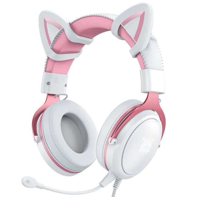 ONIKUMA X10 Car Ear LED Light Adjustable Gaming Headset with Microphone(White Pink)-garmade.com