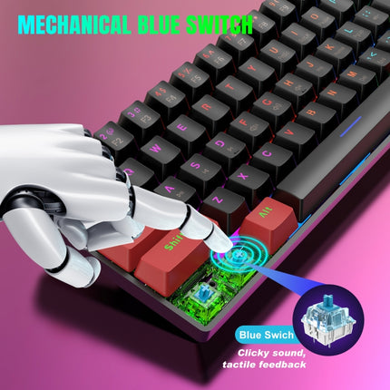 HXSJ V900 61 Keys Cool Lighting Effect Mechanical Wired Keyboard (Black Red)-garmade.com