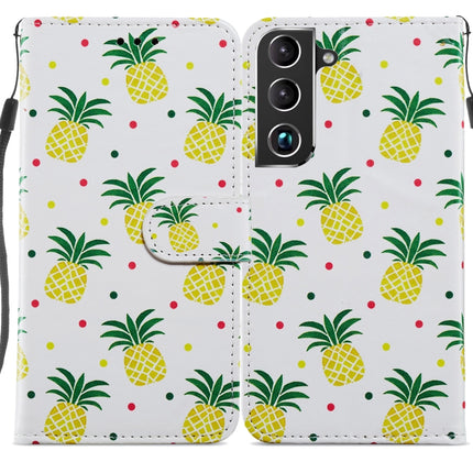 For Samsung Galaxy S22+ 5G Painted Pattern Horizontal Flip Phone Leather Case with Holder & Card Slots & Photo Frame(Pineapple)-garmade.com