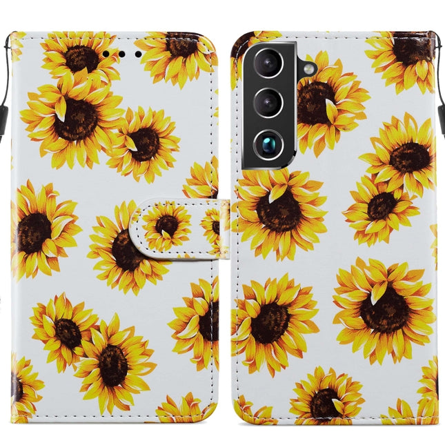For Samsung Galaxy S22+ 5G Painted Pattern Horizontal Flip Phone Leather Case with Holder & Card Slots & Photo Frame(Sunflower)-garmade.com