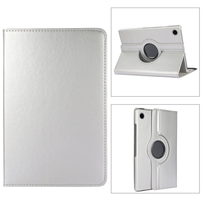 For Samsung Galaxy Tab A8 360 Degree Rotation Litchi Texture Tablet Leather Case with Holder(Silver)-garmade.com