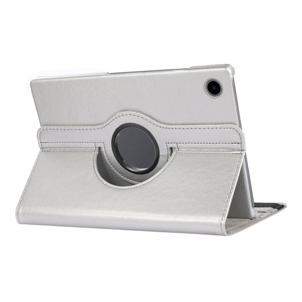 For Samsung Galaxy Tab A8 360 Degree Rotation Litchi Texture Tablet Leather Case with Holder(Silver)-garmade.com
