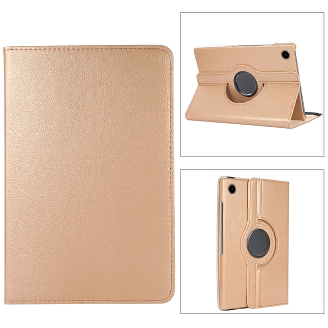 For Samsung Galaxy Tab A8 360 Degree Rotation Litchi Texture Tablet Leather Case with Holder(Gold)-garmade.com