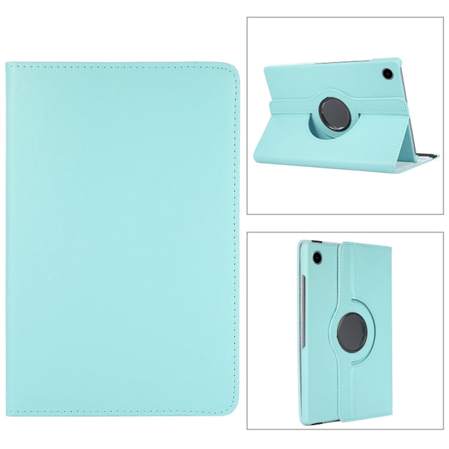 For Samsung Galaxy Tab A8 360 Degree Rotation Litchi Texture Tablet Leather Case with Holder(Sky Blue)-garmade.com