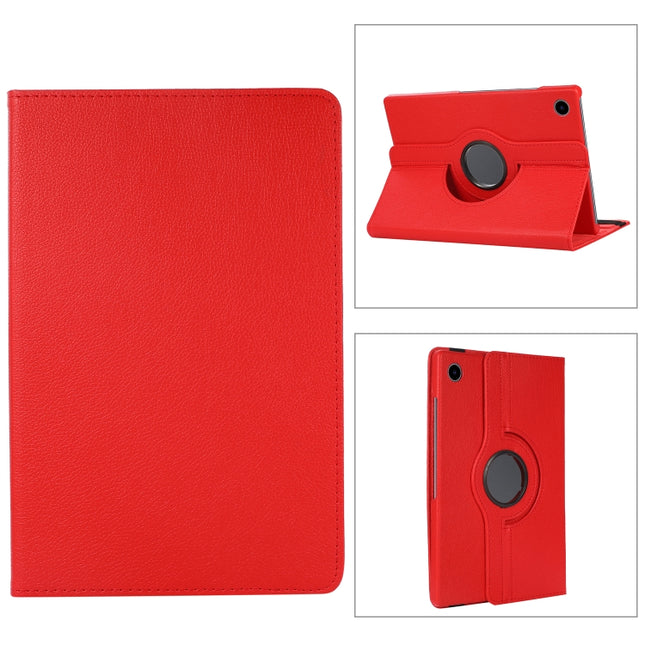 For Samsung Galaxy Tab A8 360 Degree Rotation Litchi Texture Tablet Leather Case with Holder(Red)-garmade.com