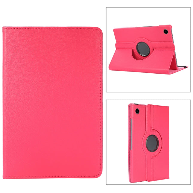 For Samsung Galaxy Tab A8 360 Degree Rotation Litchi Texture Tablet Leather Case with Holder(Rose Red)-garmade.com