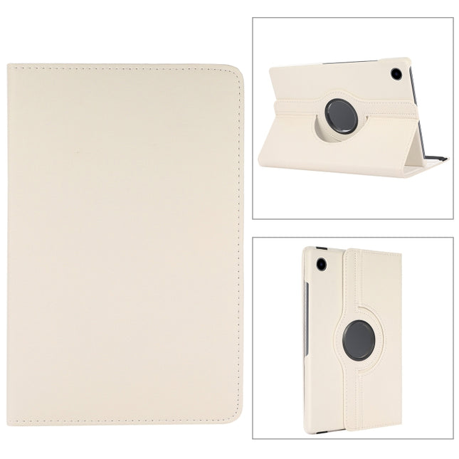 For Samsung Galaxy Tab A8 360 Degree Rotation Litchi Texture Tablet Leather Case with Holder(White)-garmade.com