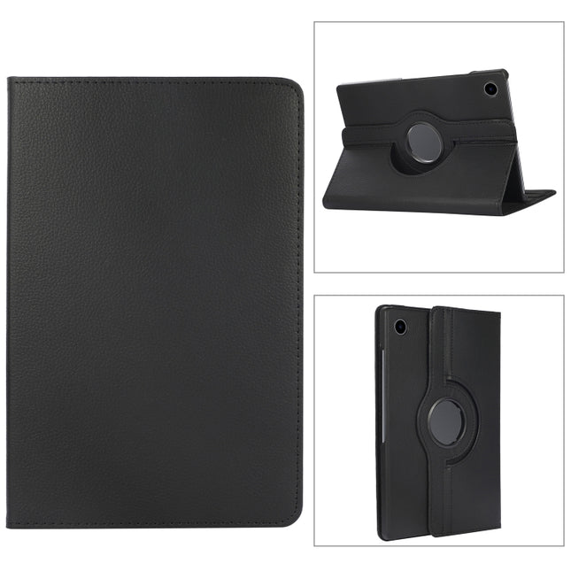 For Samsung Galaxy Tab A8 360 Degree Rotation Litchi Texture Tablet Leather Case with Holder(Black)-garmade.com