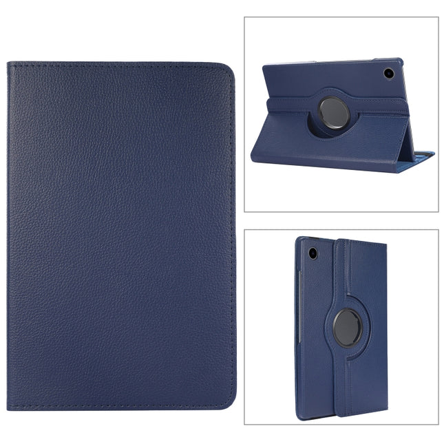 For Samsung Galaxy Tab A8 360 Degree Rotation Litchi Texture Tablet Leather Case with Holder(Dark Blue)-garmade.com