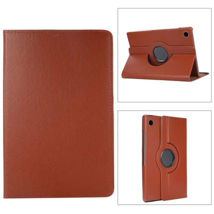 For Samsung Galaxy Tab A8 360 Degree Rotation Litchi Texture Tablet Leather Case with Holder(Brown)-garmade.com