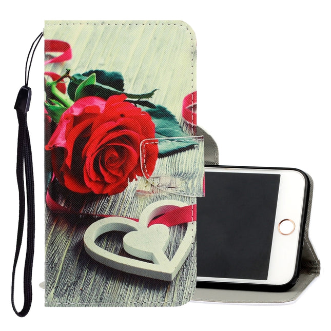 For iPhone 6 Plus / 6s Plus 3D Colored Drawing Horizontal Flip PU Leather Case with Holder & Card Slots & Wallet(Red Rose)-garmade.com