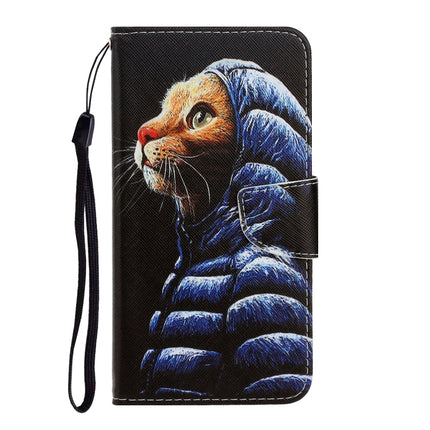 For iPhone X / XS 3D Colored Drawing Horizontal Flip PU Leather Case with Holder & Card Slots & Wallet(Down Jacket Cat)-garmade.com