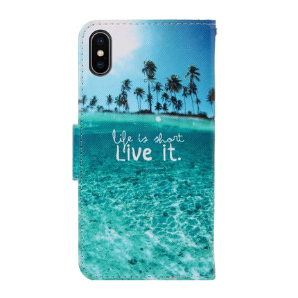 For iPhone X / XS 3D Colored Drawing Horizontal Flip PU Leather Case with Holder & Card Slots & Wallet(Coconut Tree)-garmade.com
