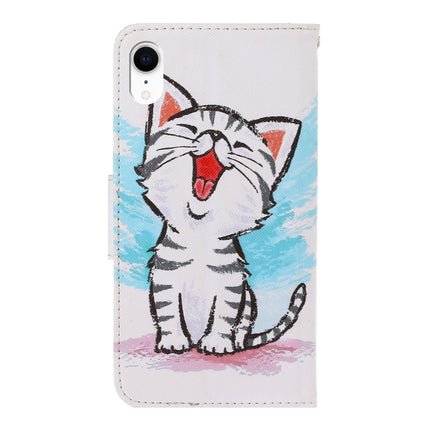 For iPhone XR 3D Colored Drawing Horizontal Flip PU Leather Case with Holder & Card Slots & Wallet(Red Mouth Cat)-garmade.com