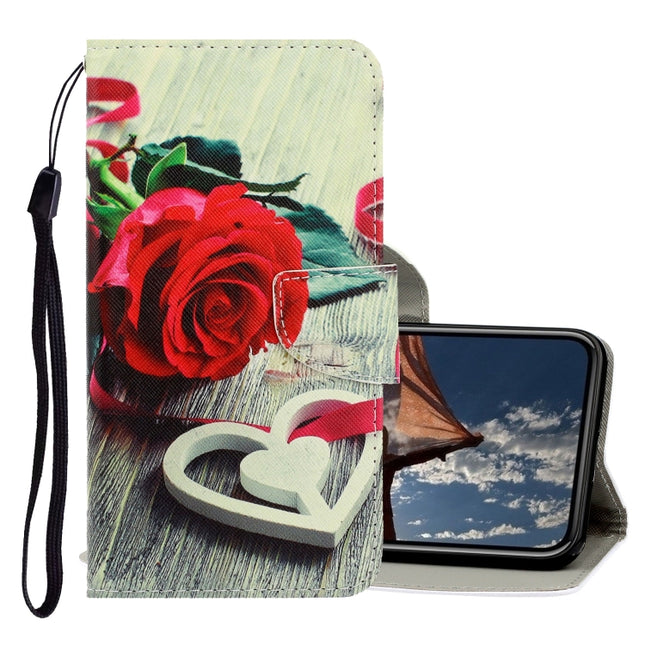 For iPhone XR 3D Colored Drawing Horizontal Flip PU Leather Case with Holder & Card Slots & Wallet(Red Rose)-garmade.com