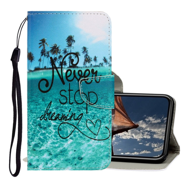 For iPhone XR 3D Colored Drawing Horizontal Flip PU Leather Case with Holder & Card Slots & Wallet(Blue Coconut Grove)-garmade.com