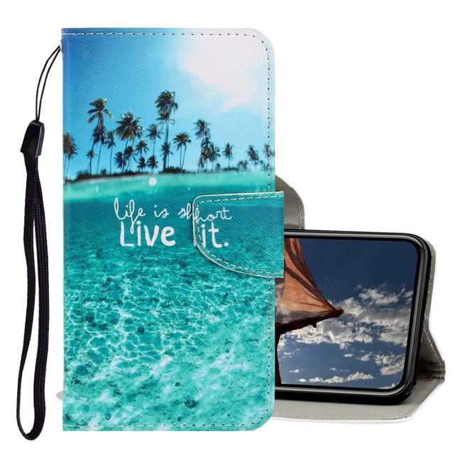 For iPhone XR 3D Colored Drawing Horizontal Flip PU Leather Case with Holder & Card Slots & Wallet(Coconut Tree)-garmade.com