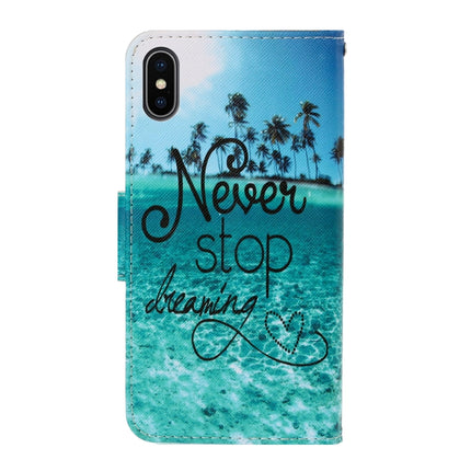 For iPhone XS Max 3D Colored Drawing Horizontal Flip PU Leather Case with Holder & Card Slots & Wallet(Blue Coconut Grove)-garmade.com