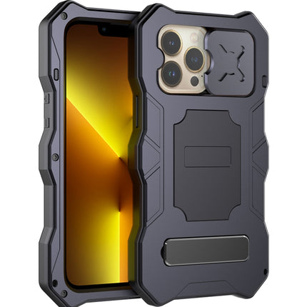 Camshield Shockproof Waterproof Dustproof Metal Case with Holder For iPhone 13 Pro(Black)-garmade.com